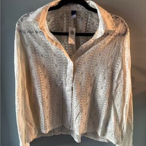 Old Navy Cream Lace Button-Down Shirt